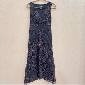 VTG MEGAN MATTHEW Dress Women 8 Black Pink Floral Chiffon Whimsygoth 90s Friends
